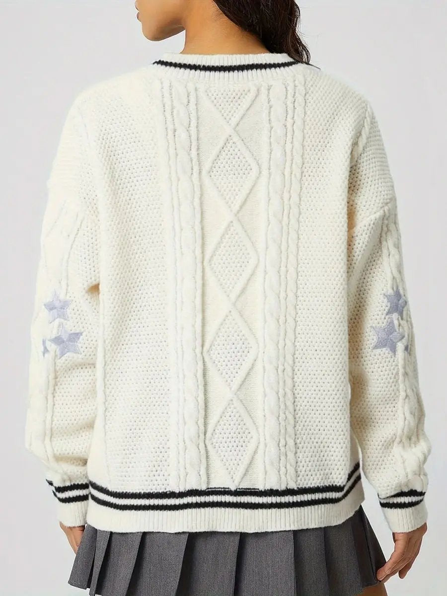 Sweaters Trendsi Star Embroidered Women's V-Neck Cardigan Long Sleeve Stylish Wear
