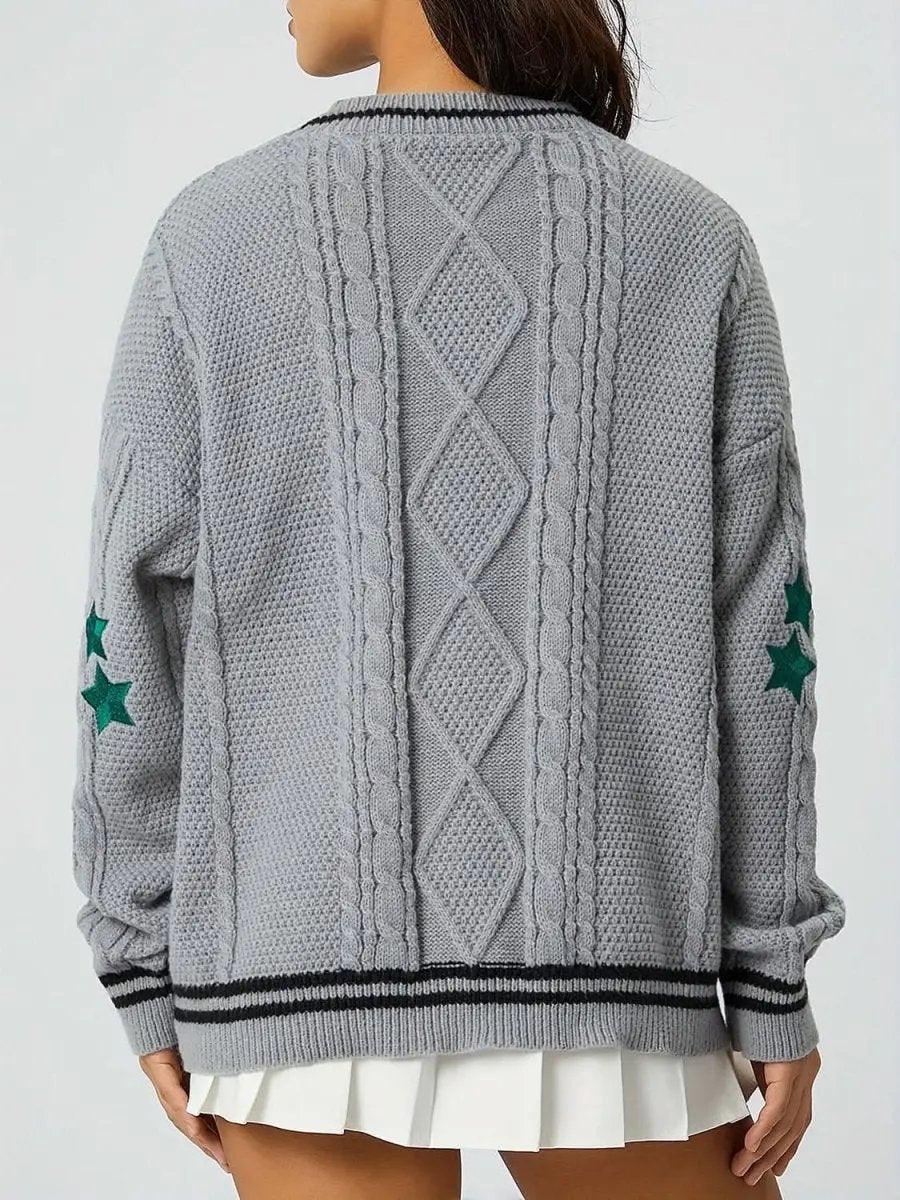 Sweaters Trendsi Star Embroidered Women's V-Neck Cardigan Long Sleeve Stylish Wear