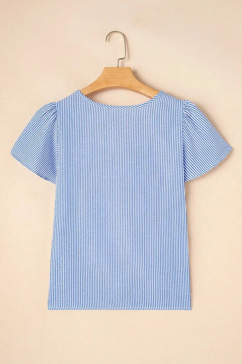 Women's Blouse - Stripe Ruffle Detail - Boho Chic & Comfy Top