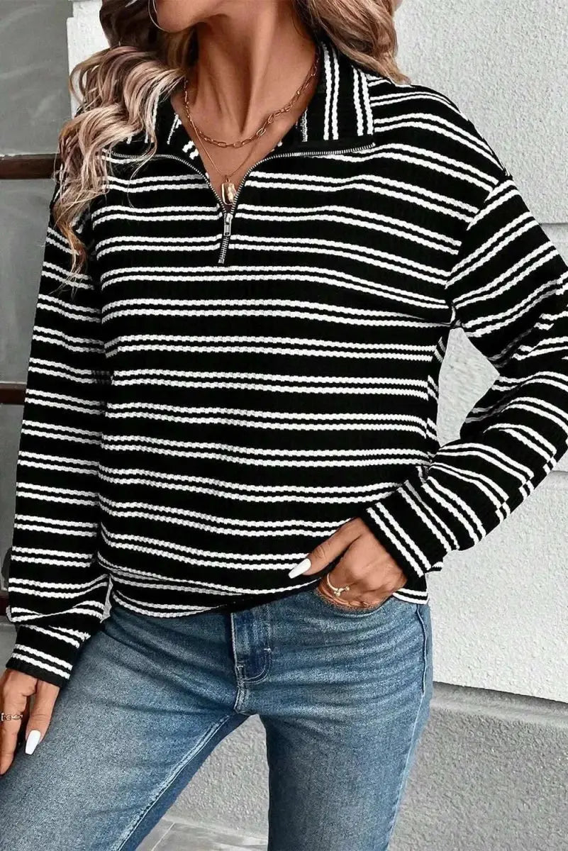 Accessories Trendsi Striped Half Zip Women's Long Sleeve Top Casual Stylish Wear