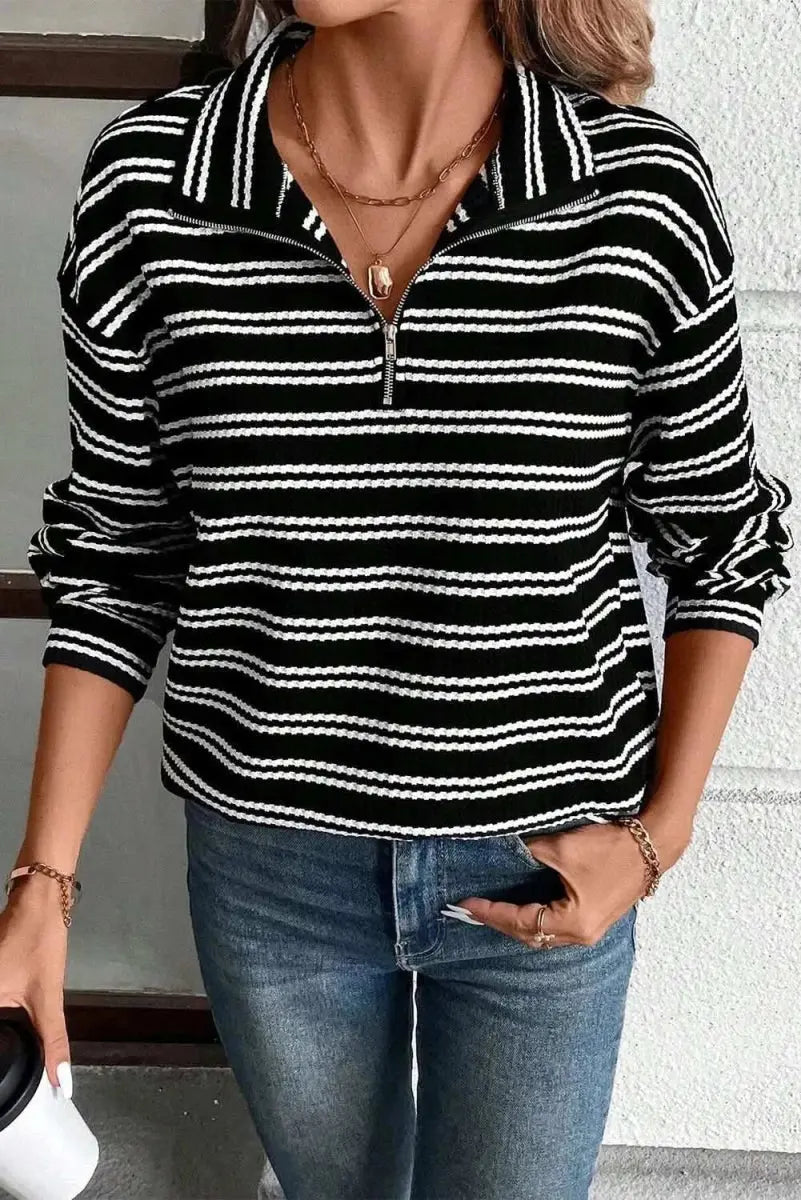 Accessories Trendsi Striped Half Zip Women's Long Sleeve Top Casual Stylish Wear