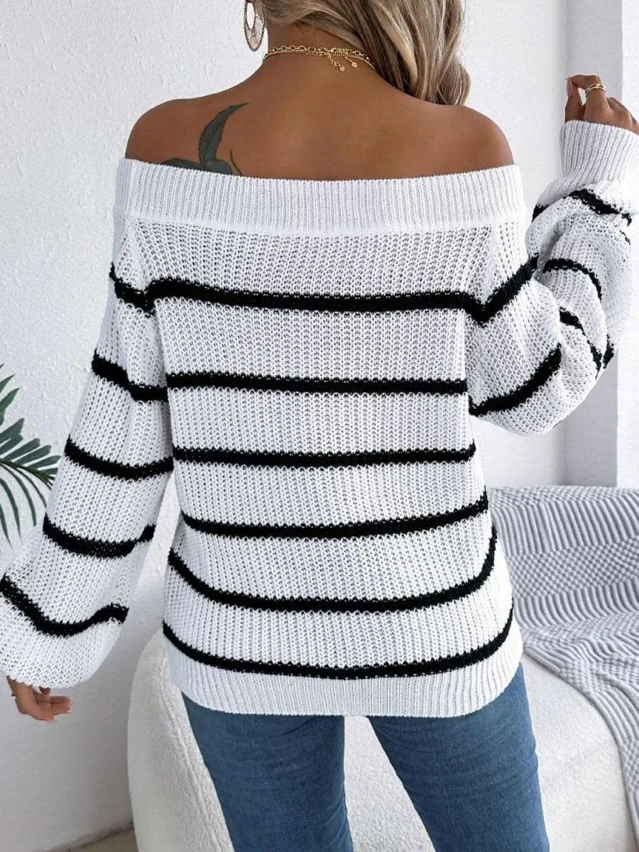 Sweaters Trendsi Striped Off-Shoulder Women's Sweater: Chic Long Sleeve Top