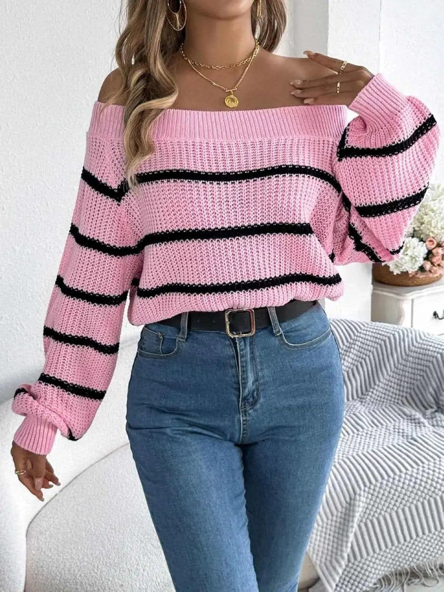 Sweaters Trendsi Striped Off-Shoulder Women's Sweater: Chic Long Sleeve Top