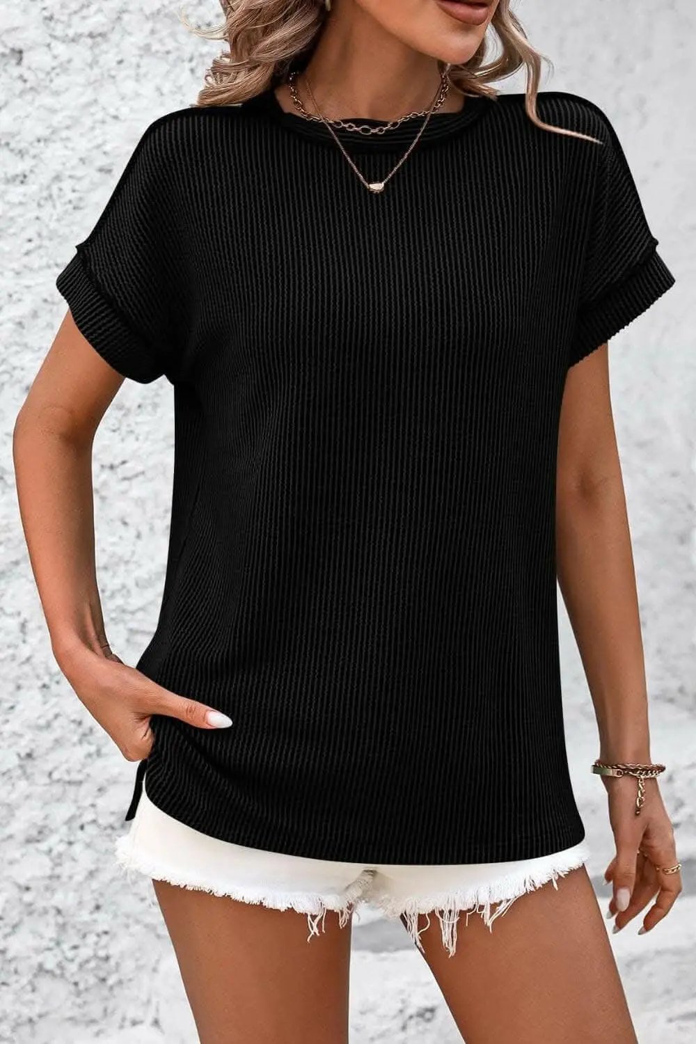 T-Shirts Trendsi just arrived - Chic striped ribbed tee with seams