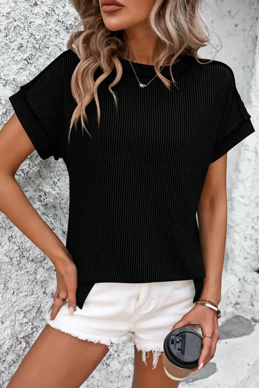 T-Shirts Trendsi just arrived - Chic striped ribbed tee with seams
