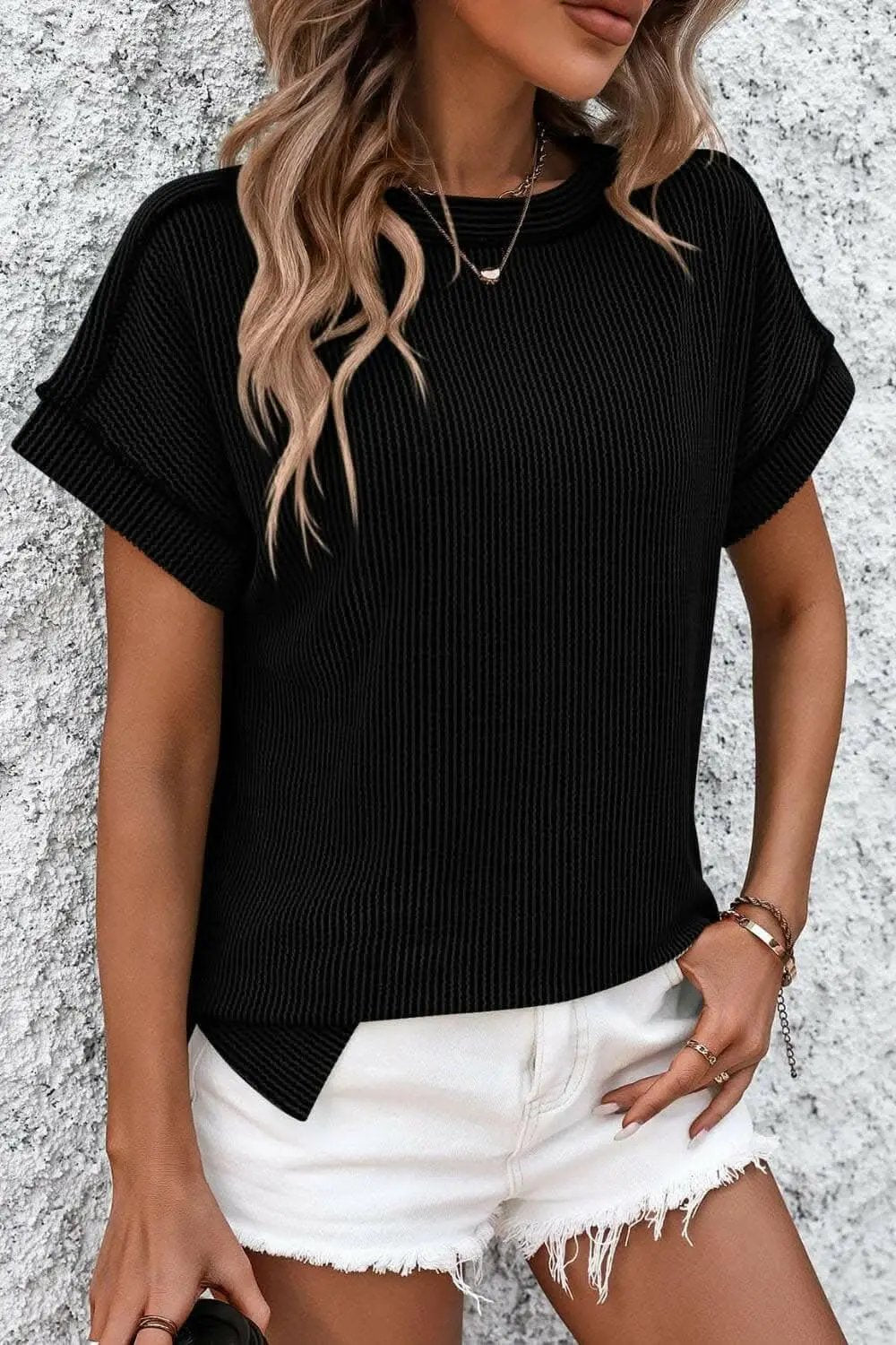 T-Shirts Trendsi just arrived - Chic striped ribbed tee with seams