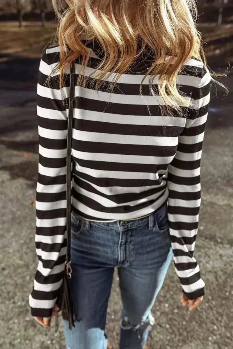 Sweaters Trendsi Striped Turtleneck Women's Long Sleeve Knit Top - Comfortable Wear