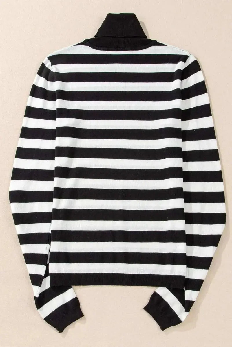Sweaters Trendsi Striped Turtleneck Women's Long Sleeve Knit Top - Comfortable Wear