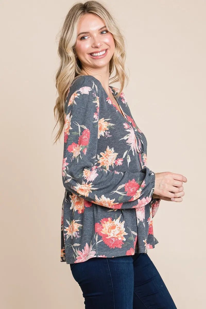 Accessories Trendsi Floral Babydoll Women's Long Sleeve Blouse USA Shipped Shirt