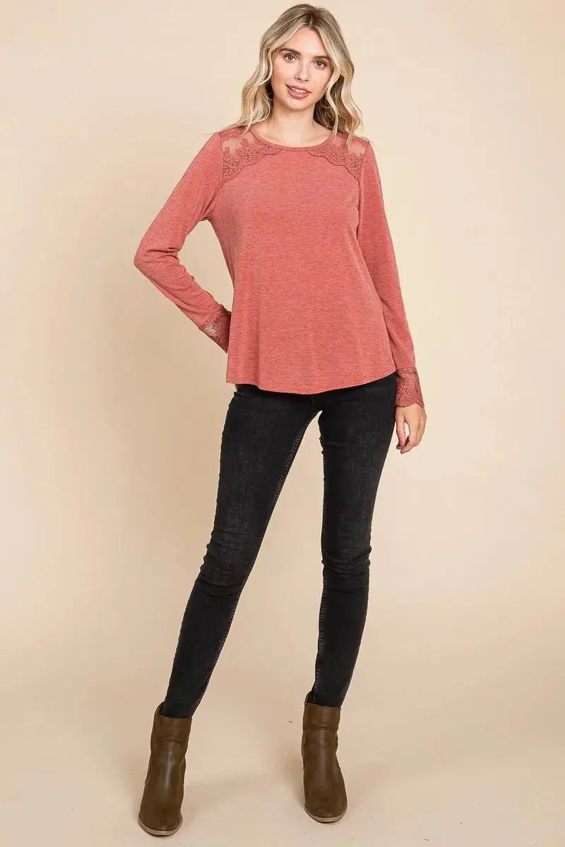 T-Shirts Trendsi Lace Detail Tee Women's Everyday Top Soft & Breathable T-Shirt