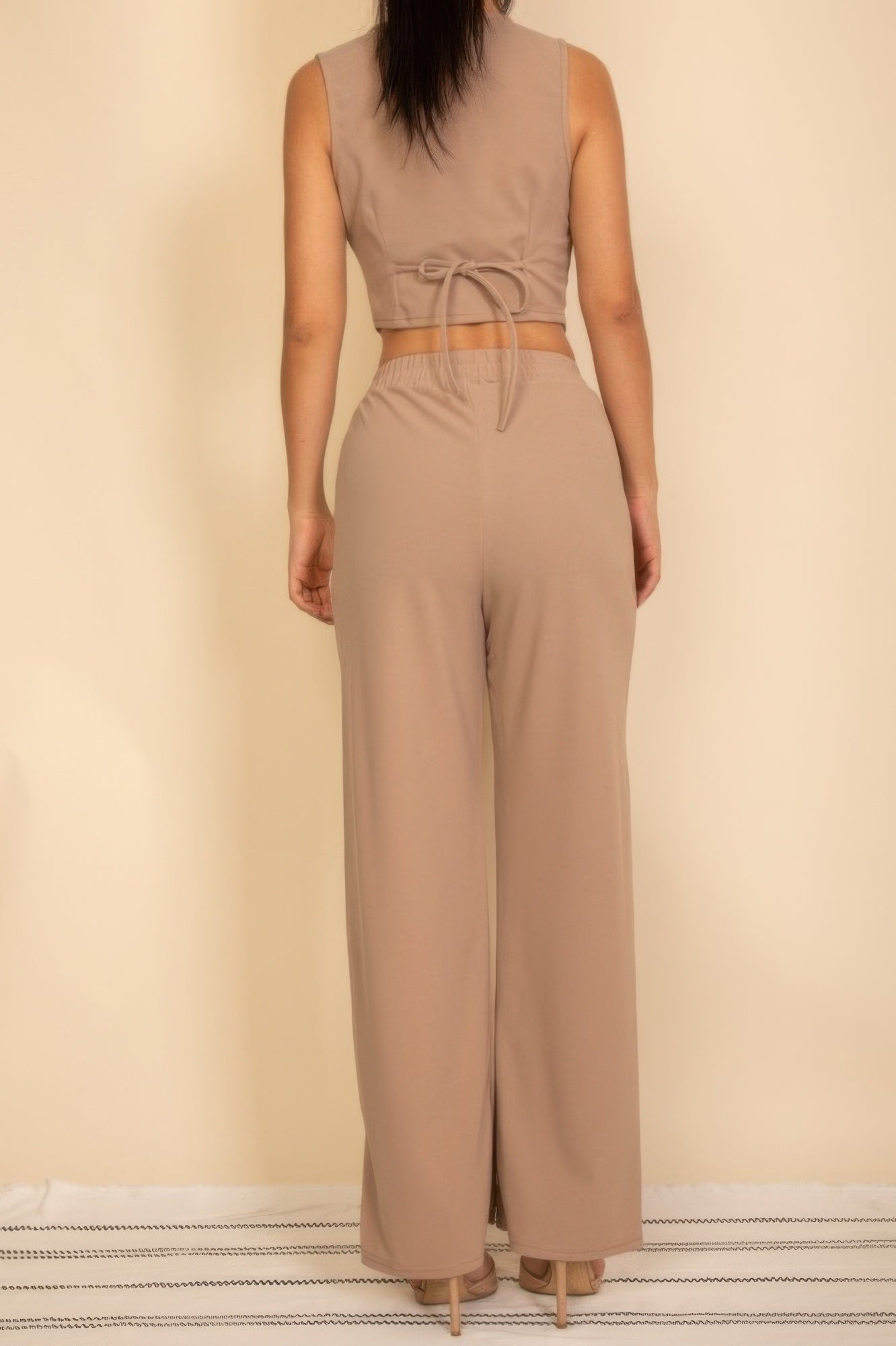 Tailored Button Vest With Adjustable Back Tie & Wide Leg Pants Set