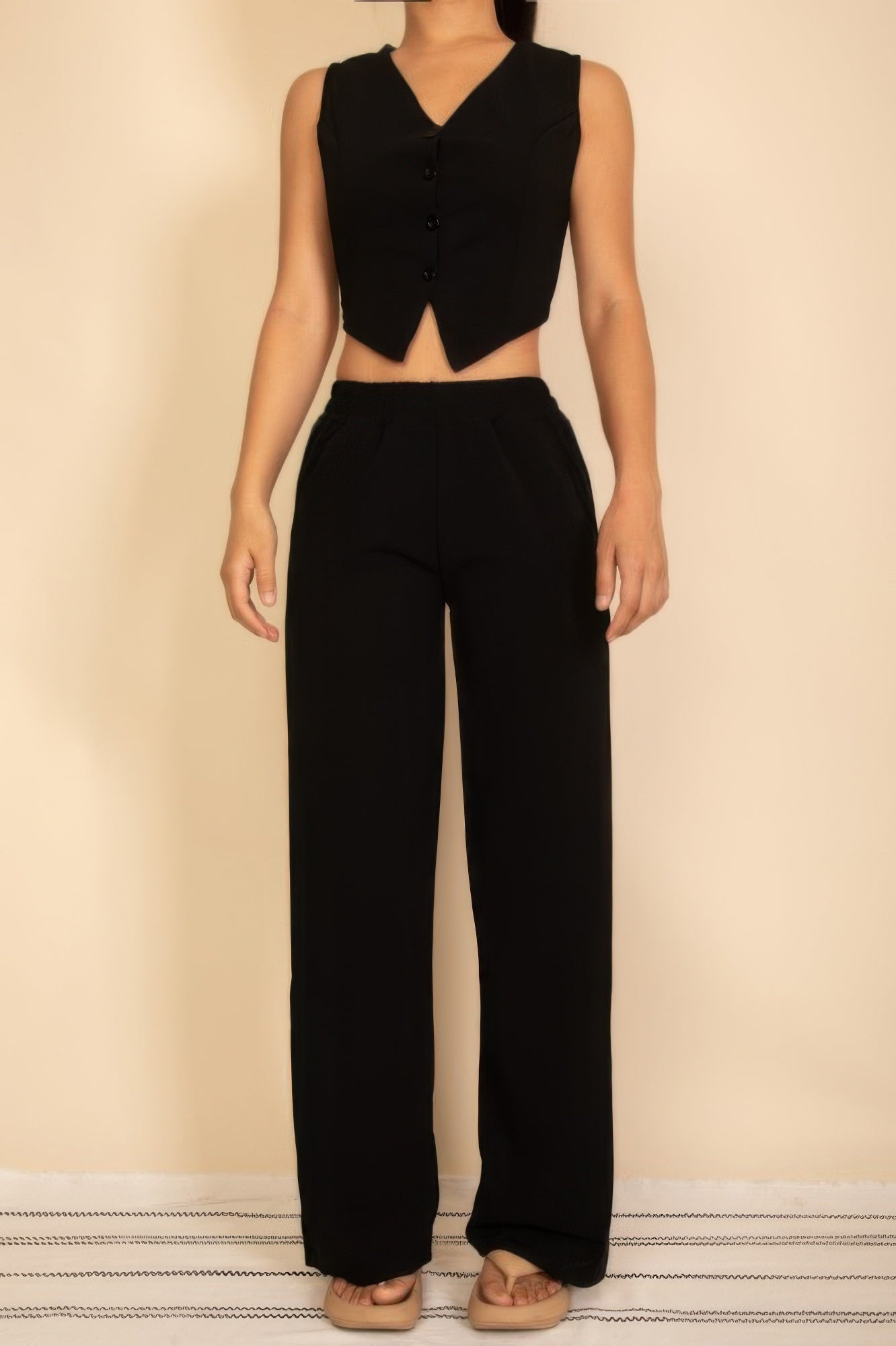 Tailored Button Vest With Adjustable Back Tie & Wide Leg Pants Set