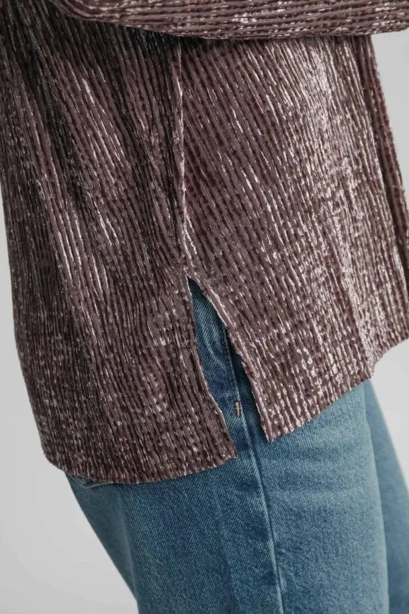 Pants Trendsi Textured Button-Up Women's Casual Shirt USA Made, Side Slit