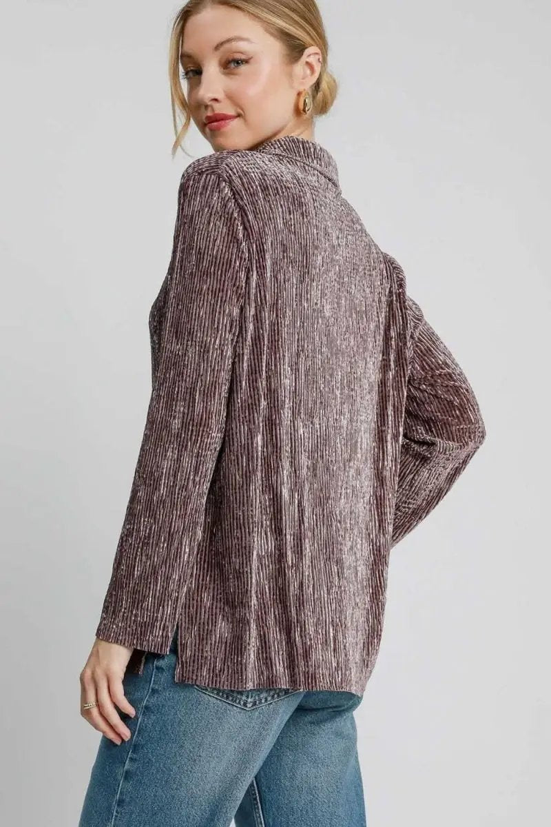 Pants Trendsi Textured Button-Up Women's Casual Shirt USA Made, Side Slit