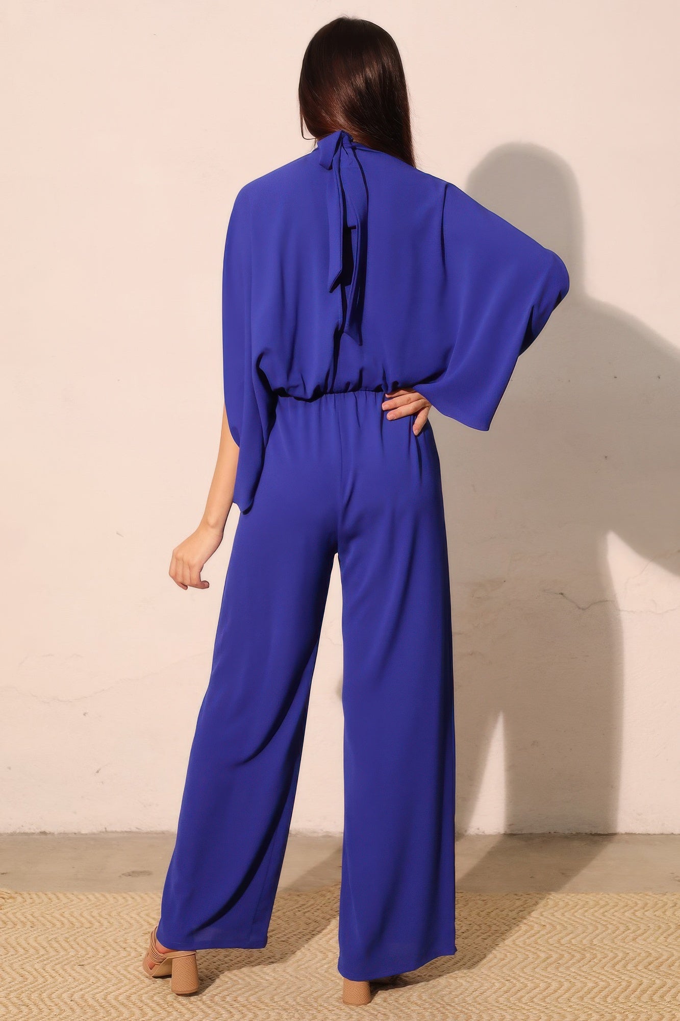 Textured Solid Mock Neck Caftan Jumpsuit