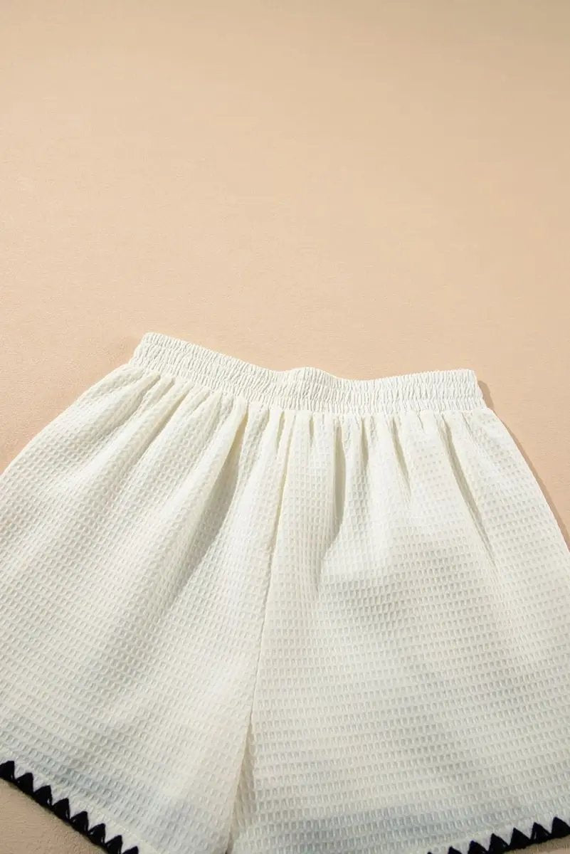 Love Salve White Waffle Knit Shorts Daily Wear Women's Casual Shorts Ricrac Hem Detail