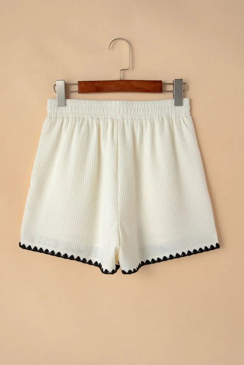 Love Salve White Waffle Knit Shorts Daily Wear Women's Casual Shorts Ricrac Hem Detail