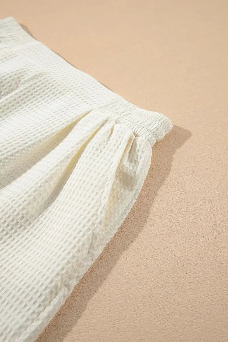 Love Salve White Waffle Knit Shorts Daily Wear Women's Casual Shorts Ricrac Hem Detail