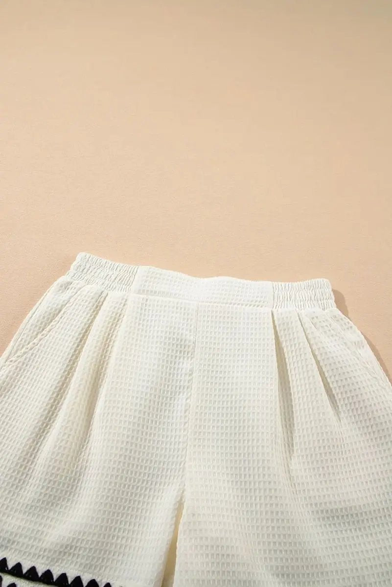 Love Salve White Waffle Knit Shorts Daily Wear Women's Casual Shorts Ricrac Hem Detail