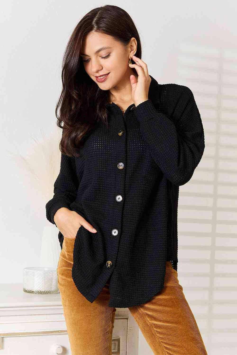Trendsi Men's Waffle-Knit Collared Shirt - Elegant Casual