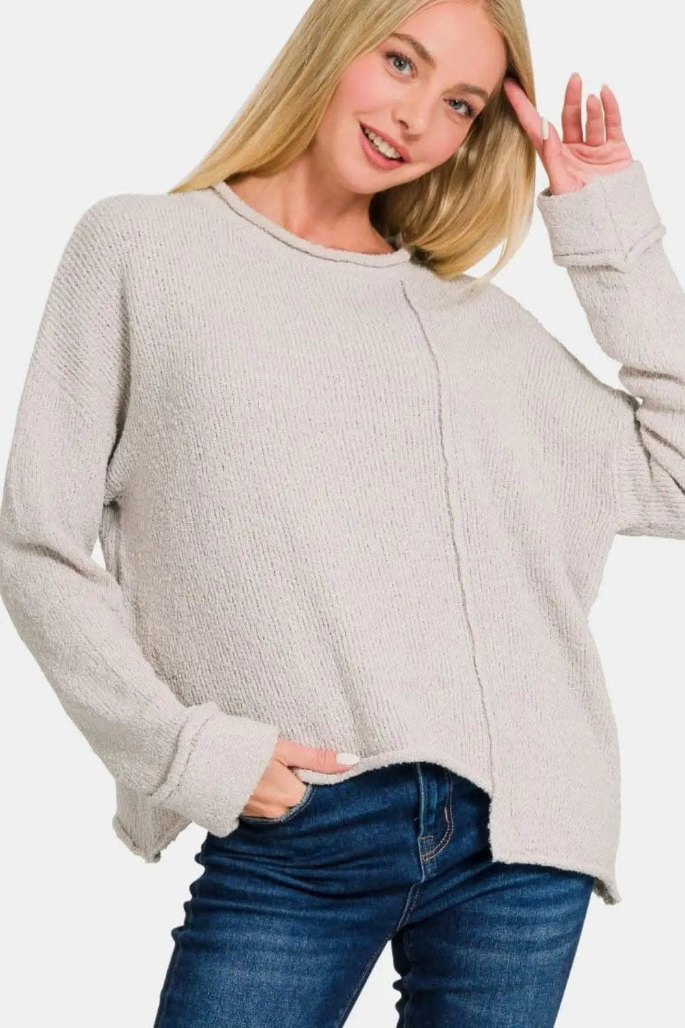 Women's Sweater Trendsi Women's Drop Shoulder Sweater - Asymmetrical Knit, Casual Chic