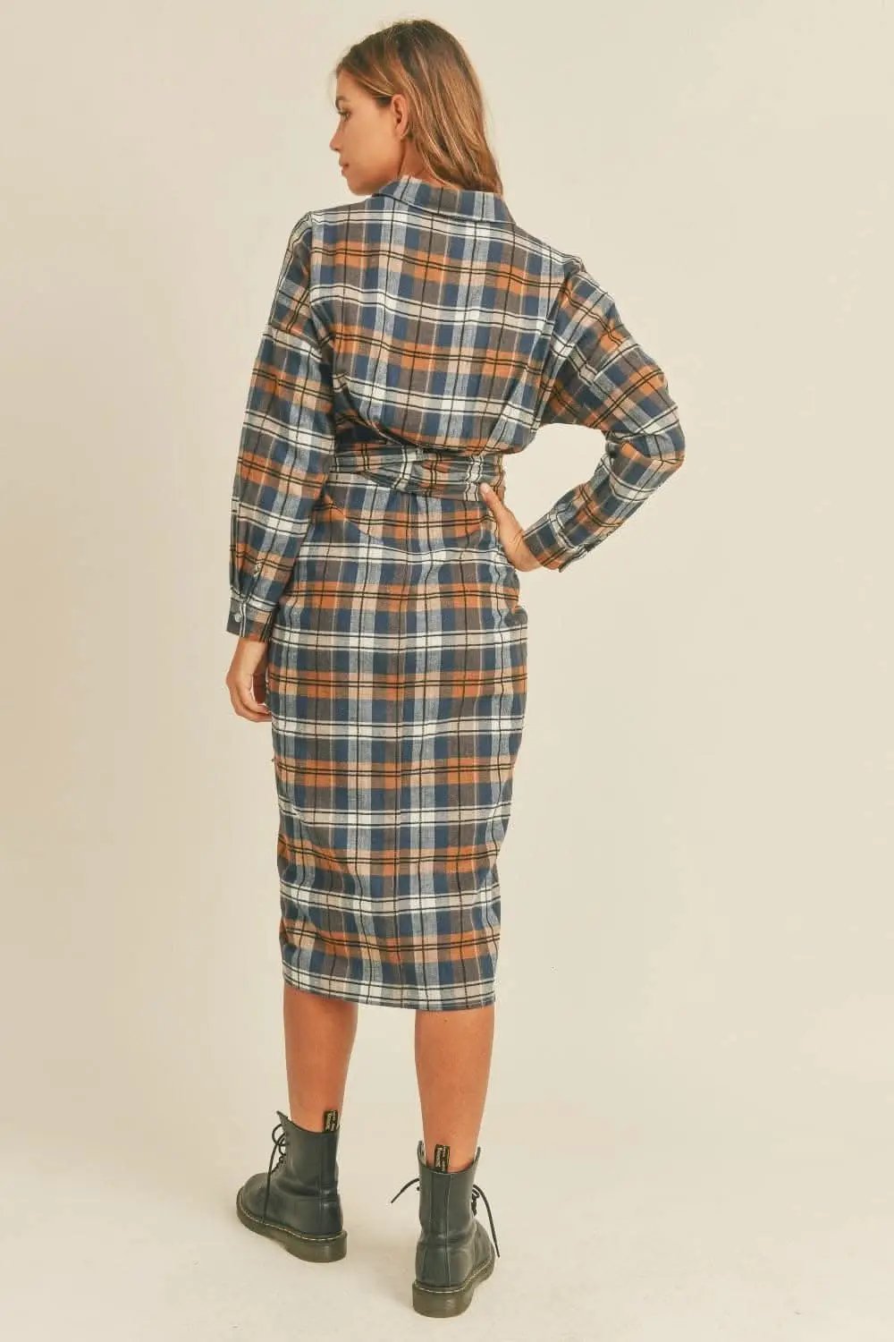 Shirts Trendsi Plaid Flannel Dress Women's Tie-Front Shirt Dress Casual, Ship from USA
