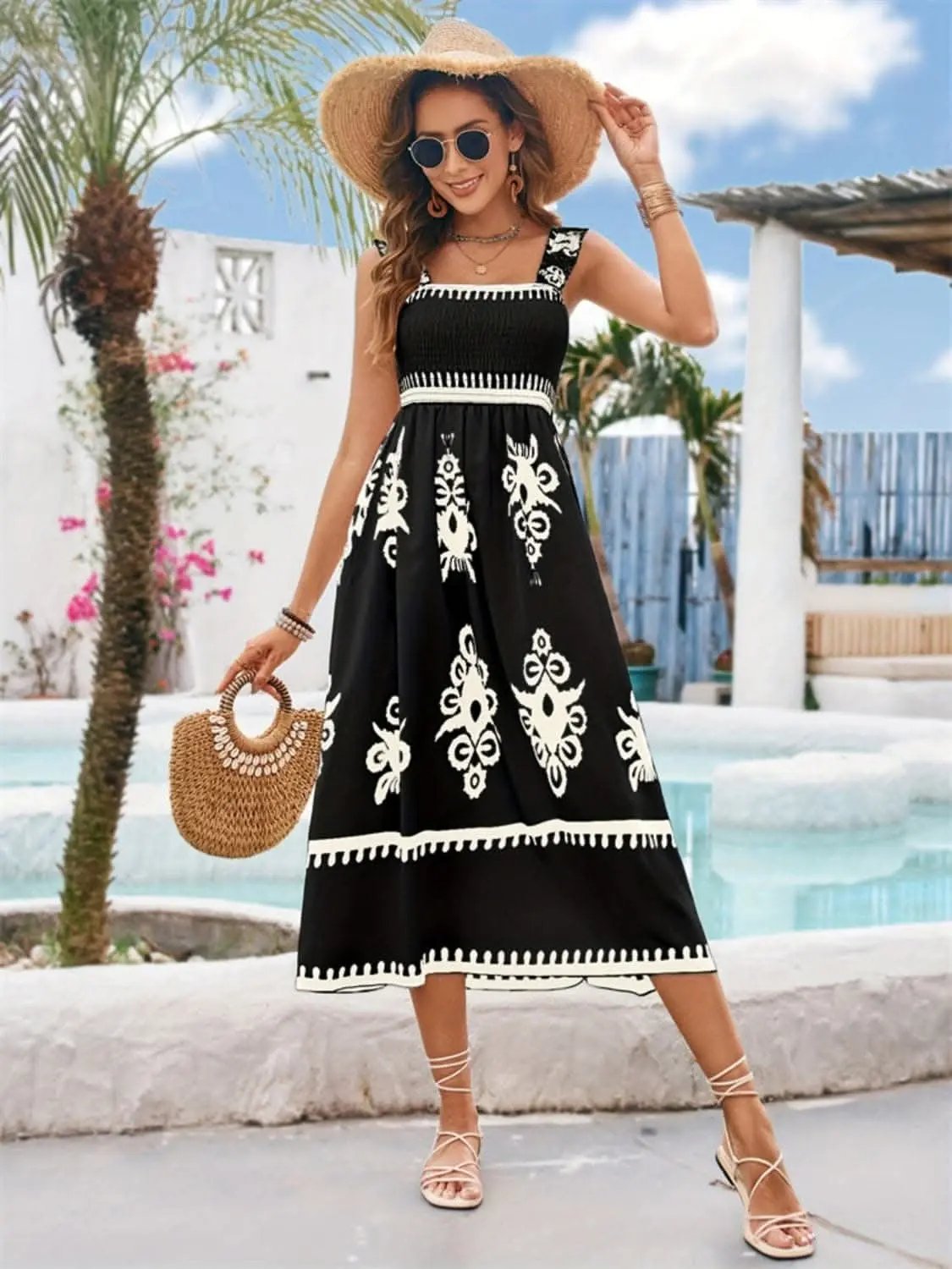 Trendsi Square Neck Midi Dress Black — Elegant Versatile Style