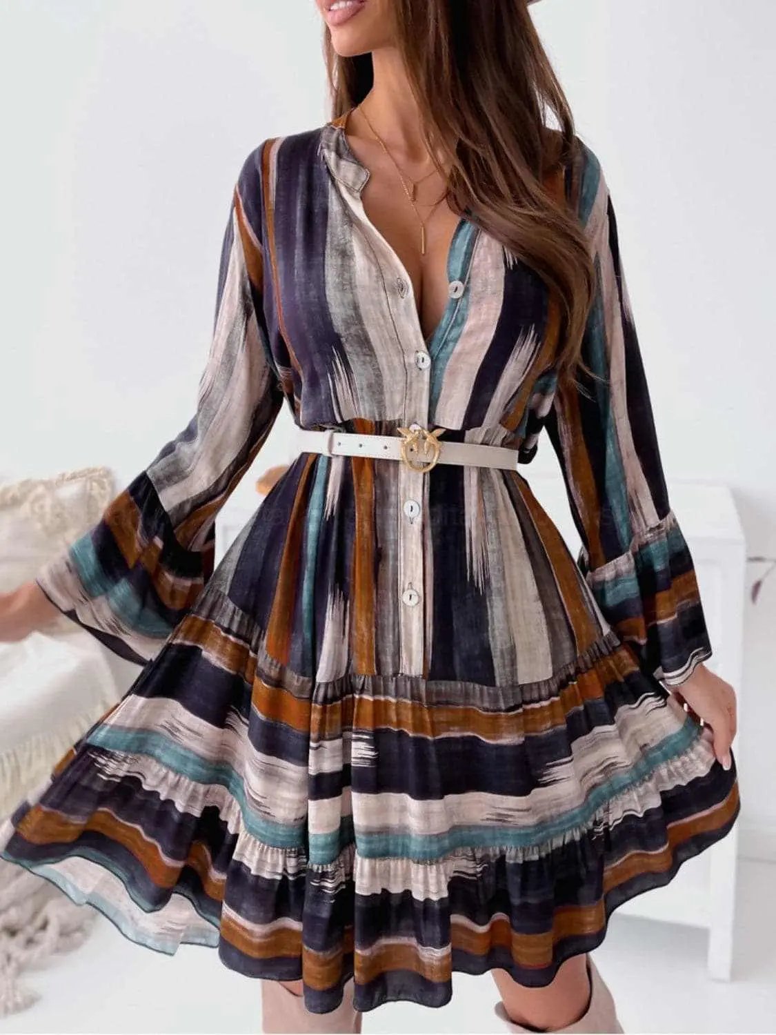 Striped Mini Dress Long Sleeves — Casual Chic by Trendsi