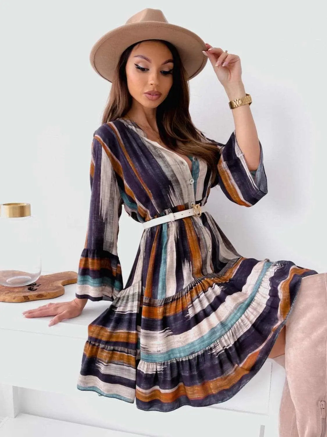 Striped Mini Dress Long Sleeves — Casual Chic by Trendsi