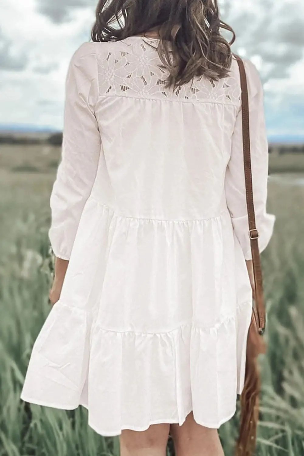 Trendsi Lace Tiered Dress With Sleeves — Casual Elegance