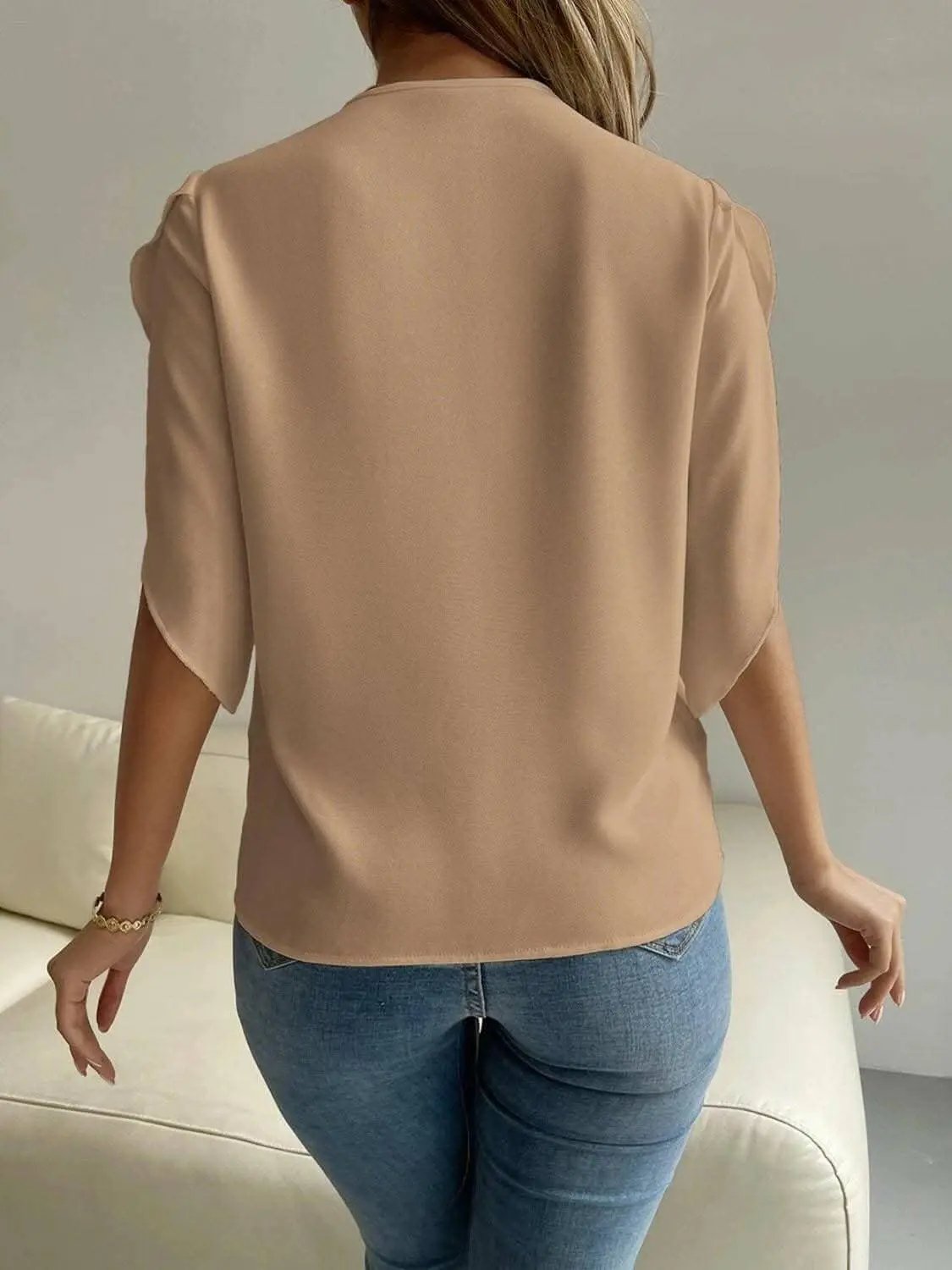 Trendsi V-Neck Blouse Short Sleeve Versatile Top
