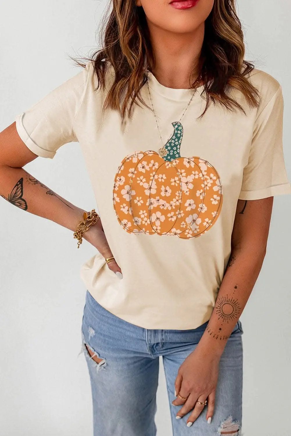 T-Shirts Trendsi Pumpkin Print Graphic T-Shirt Women's Fall Fashion Tee