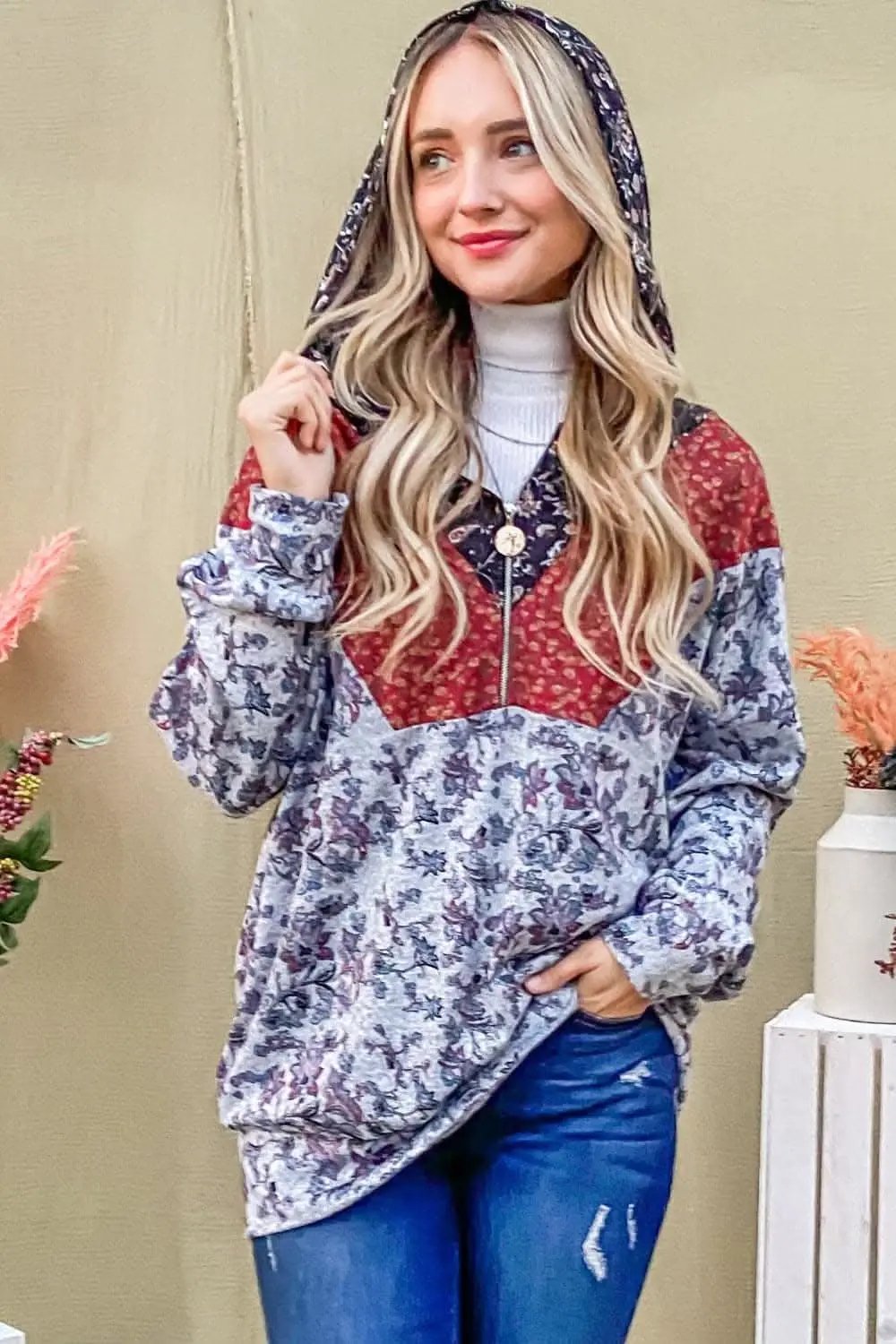 Jackets Trendsi Half Zip Hoodie Women's Casual Printed Sweatshirt Soft, Stylish