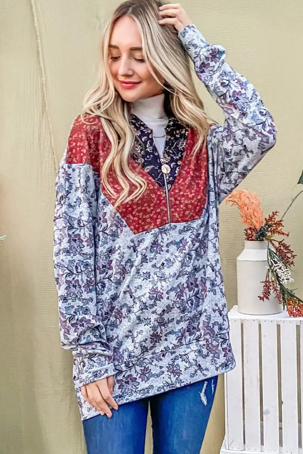Jackets Trendsi Half Zip Hoodie Women's Casual Printed Sweatshirt Soft, Stylish