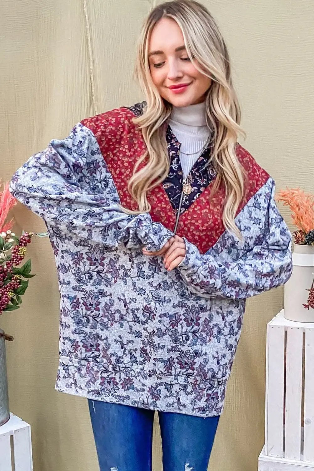 Jackets Trendsi Half Zip Hoodie Women's Casual Printed Sweatshirt Soft, Stylish