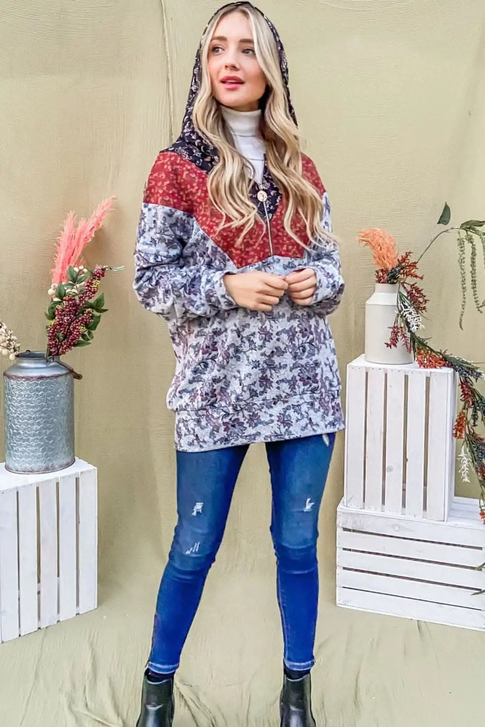 Jackets Trendsi Half Zip Hoodie Women's Casual Printed Sweatshirt Soft, Stylish