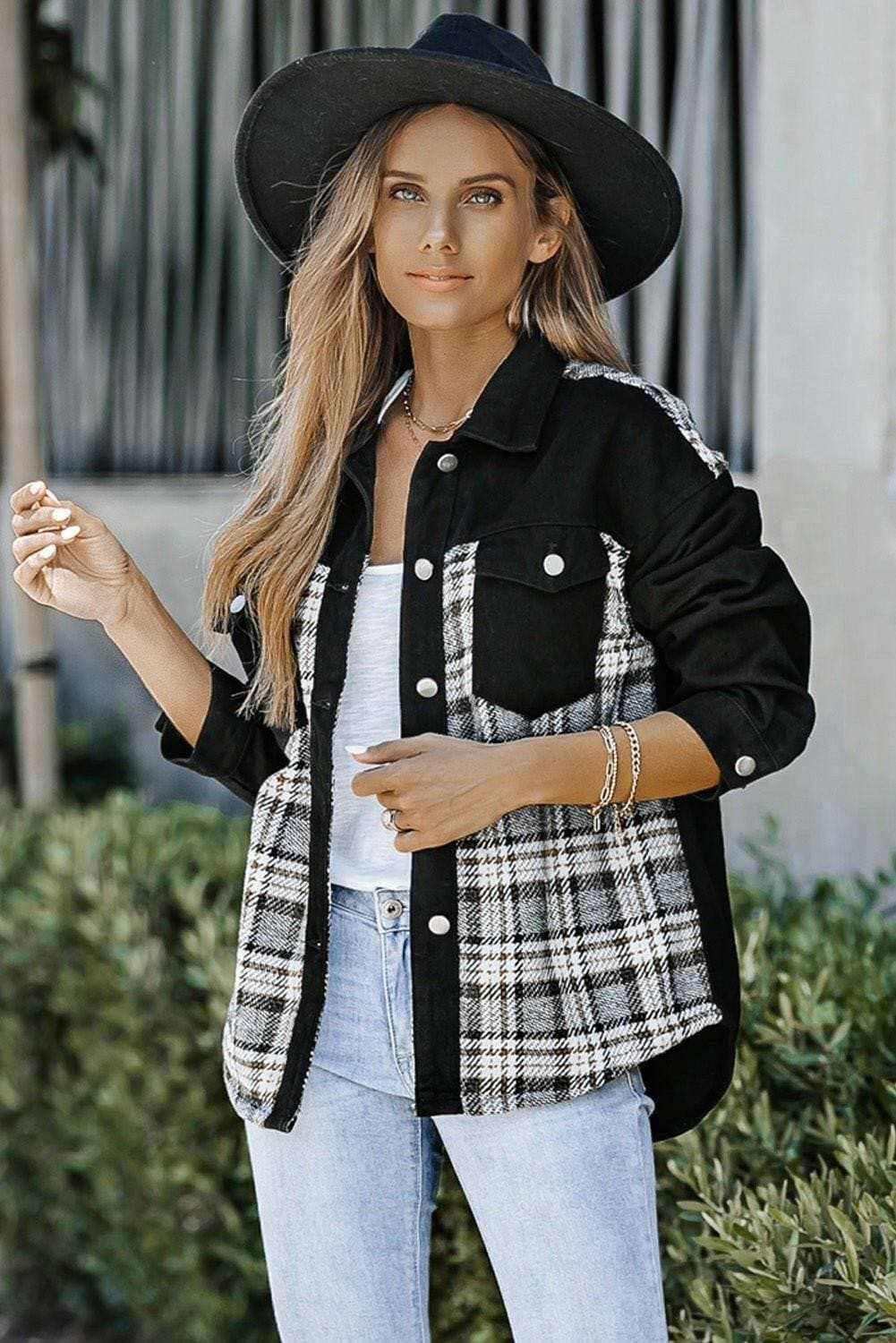Trendsi Men's Denim Jacket with Plaid Pocket - Casual