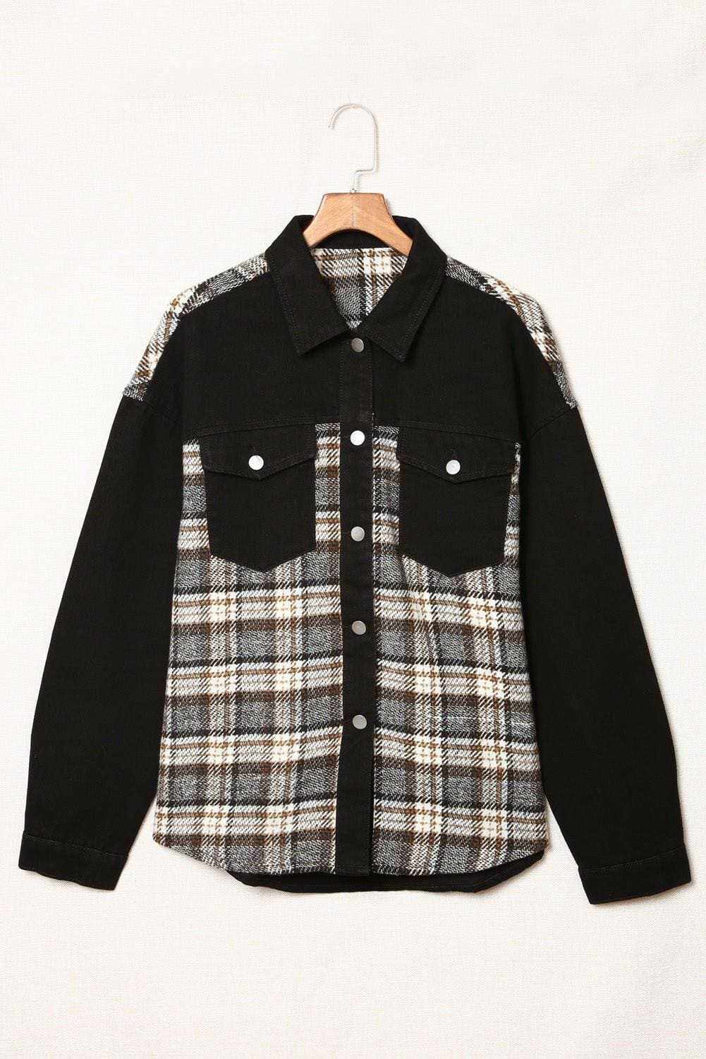 Trendsi Men's Denim Jacket with Plaid Pocket - Casual