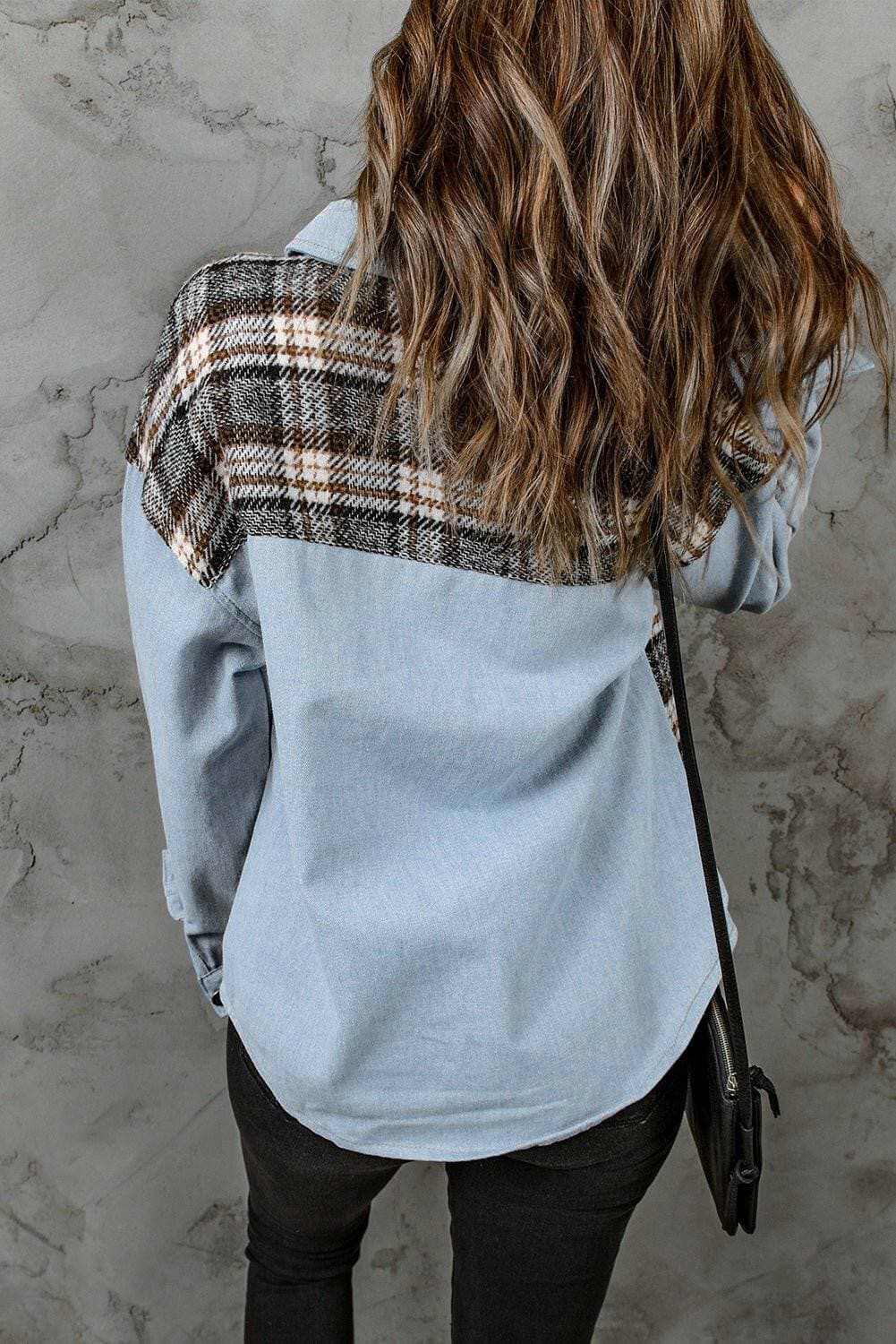 Trendsi Men's Denim Jacket with Plaid Pocket - Casual