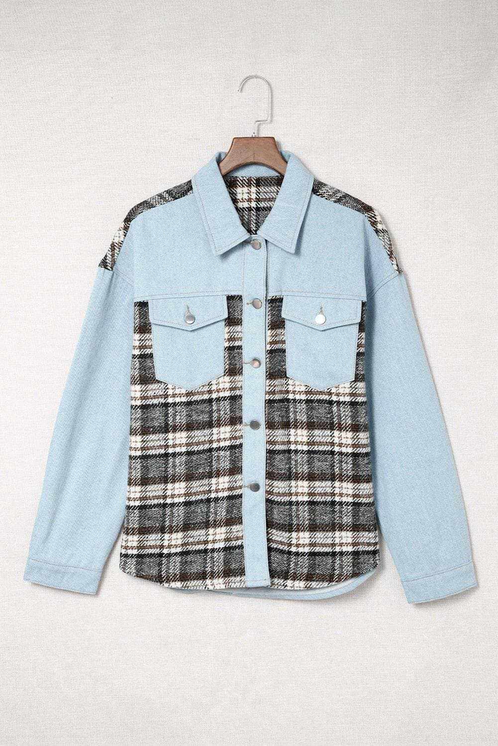 Trendsi Men's Denim Jacket with Plaid Pocket - Casual