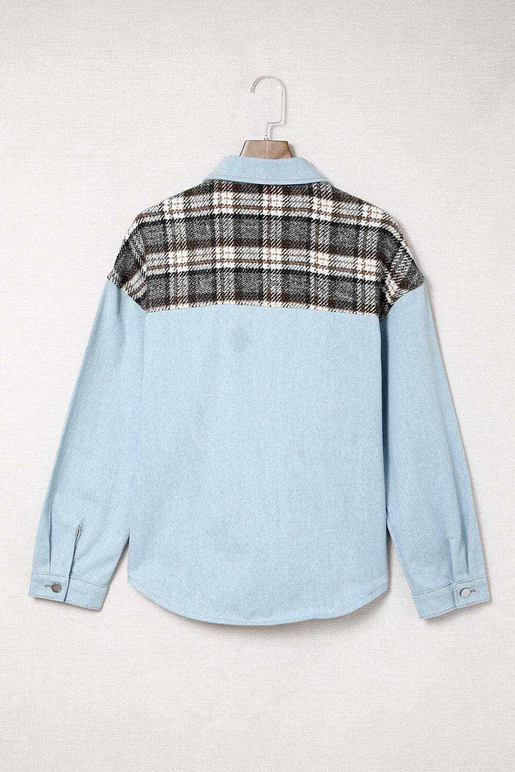 Trendsi Men's Denim Jacket with Plaid Pocket - Casual