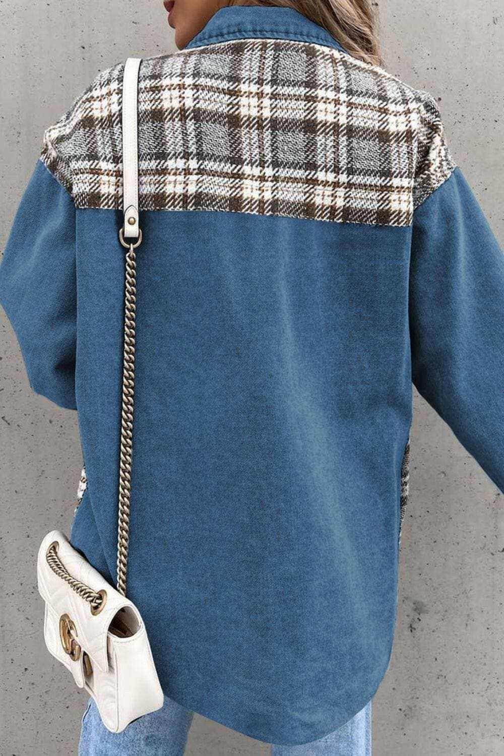 Trendsi Men's Denim Jacket with Plaid Pocket - Casual