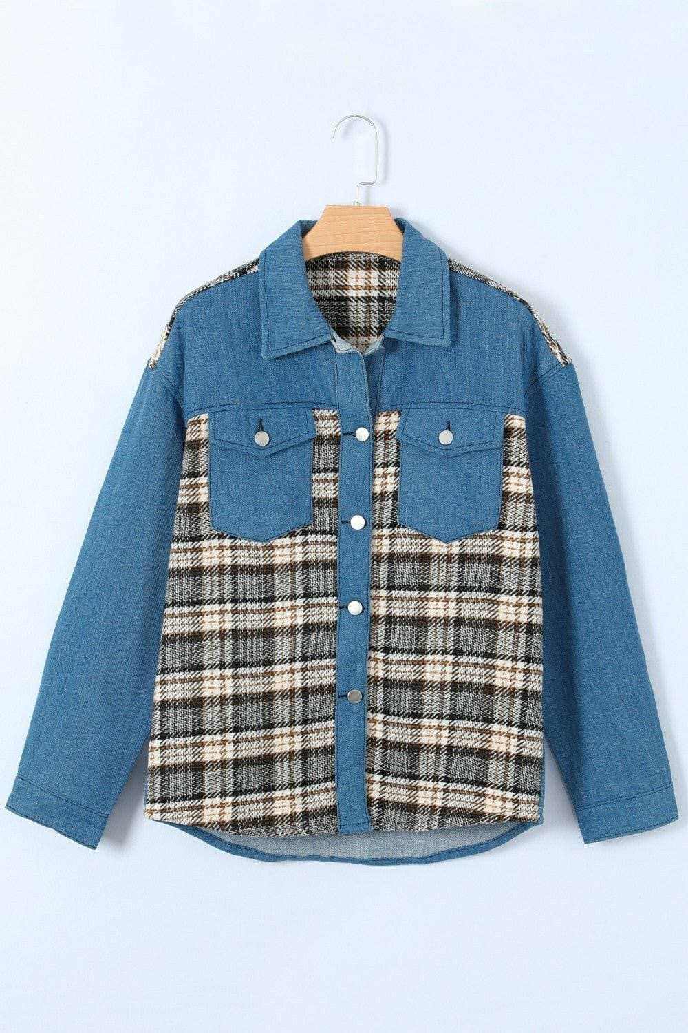 Trendsi Men's Denim Jacket with Plaid Pocket - Casual