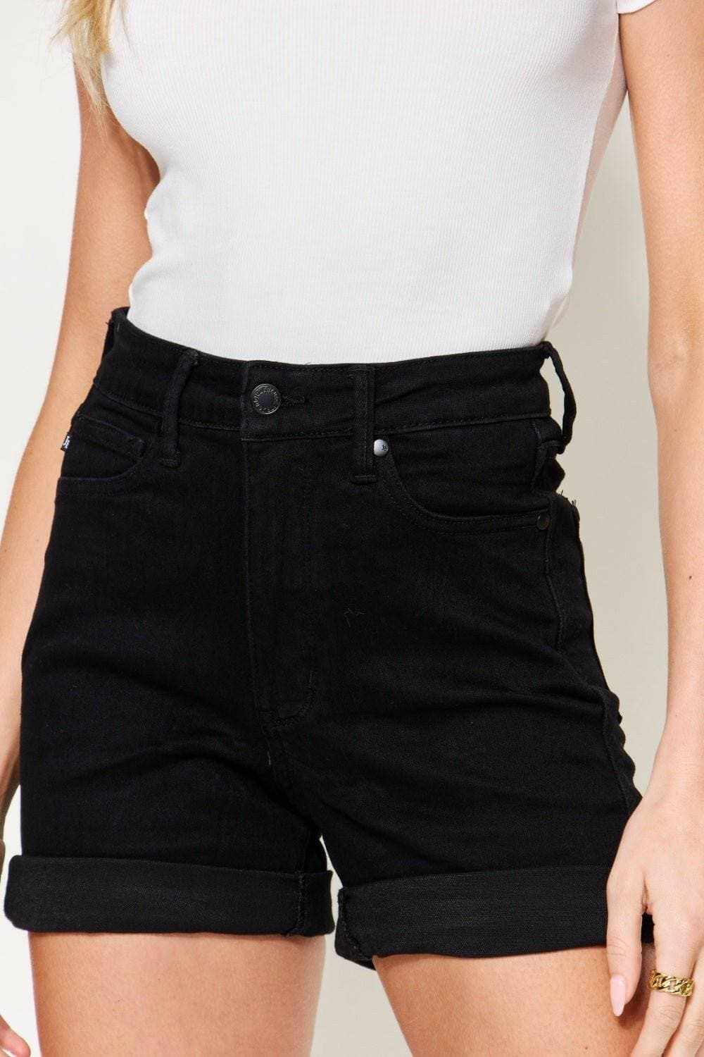 Trendsi Women's High-Rise Cuffed Denim Shorts - Casual Style