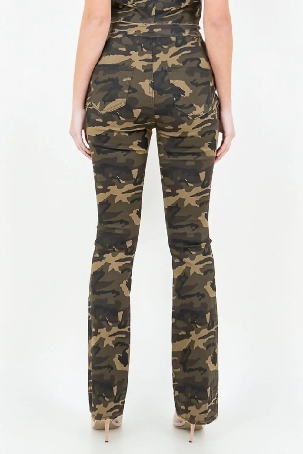 Trendsi V-cut camo flared pants