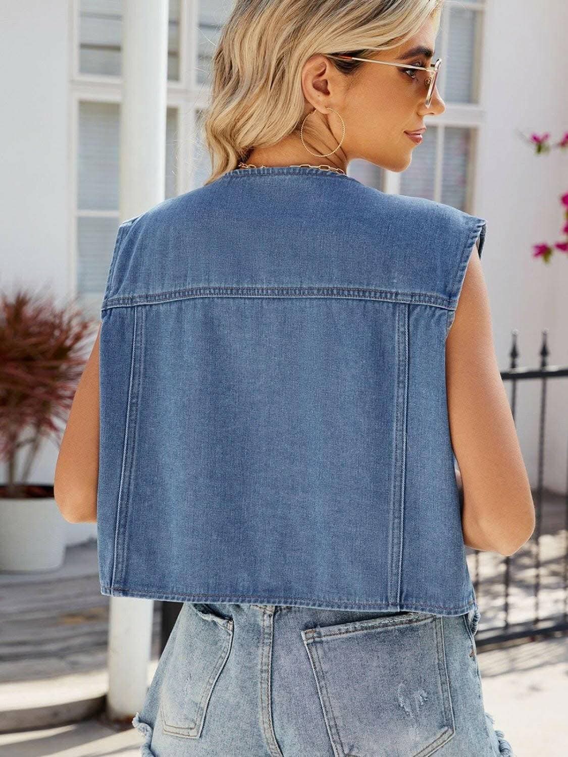 Trendsi Sleeveless Denim Jacket | Versatile With Pockets