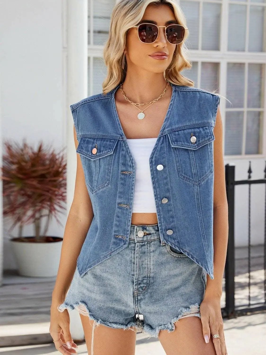 Trendsi Sleeveless Denim Jacket | Versatile With Pockets