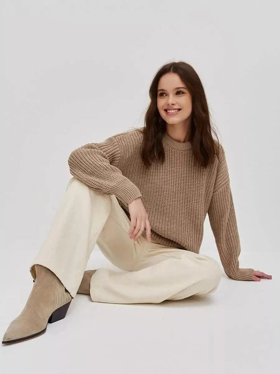 Women's Knit Sweater Sweater - Cozy Long Sleeve Knit - Relaxed Fit