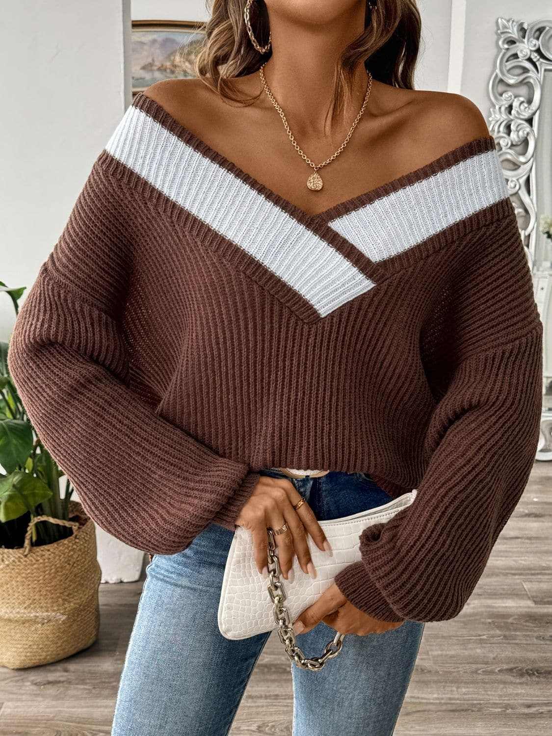 Sweaters Trendsi Color Block Long Sleeve Sweater
