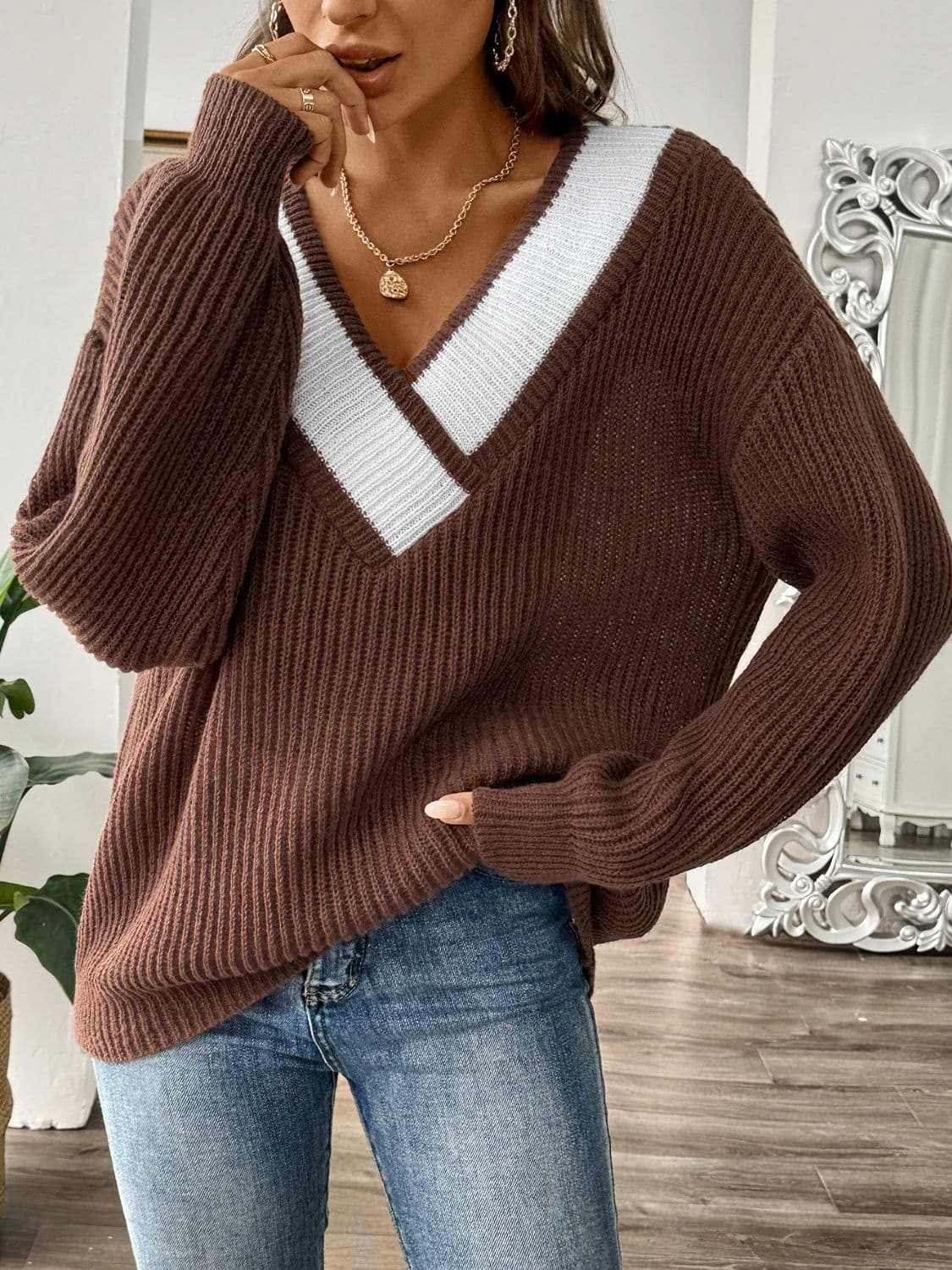 Sweaters Trendsi Color Block Long Sleeve Sweater